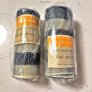 2 Rolls Black & Beige Striped Decorative Mesh, New, 6in x 5yd